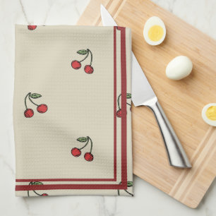 Kirsche BOHO Küche Cottage Core Rot Zick-Zack Geschirrtuch
