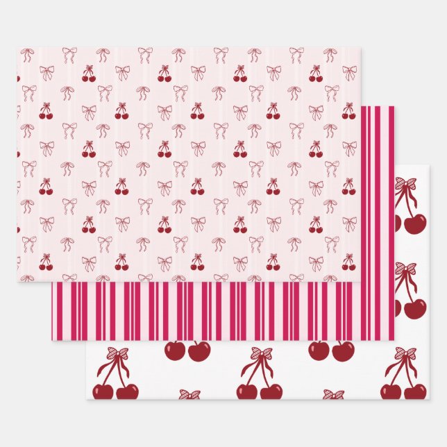 Kirsche Bow Coquette Rosa Muster Süße Handwerk Str Geschenkpapier Set (Set)
