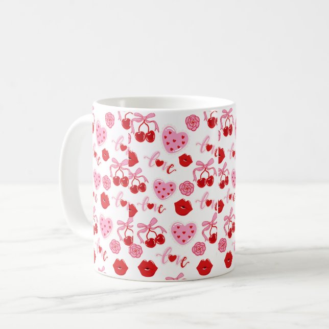 Kirsche Clube Tasse – Hübsche Ästhetik-Tasse (Vorderseite Links)