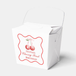 Kirsche erster Geburtstag Rosa Schleife Gingham Geschenkschachtel