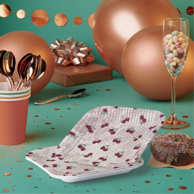 Kirsche Häkeln Pastellrosa  Pappteller (Multi)