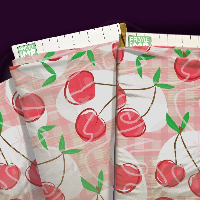 Kirsche Kirsche Gingham Stoff (close-up with ruler)