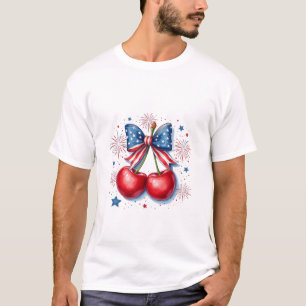 Kirsche mit kokettem Bogen 4. Juli Amerikanisch T-Shirt