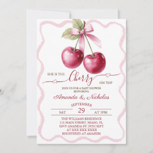 Kirsche Oben Rosa Schleife Baby Shower Einladung