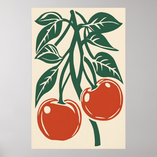 Kirsche Retro-Kunstposter - Küchenwand - Sofort Poster (Vorne)
