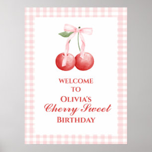 Kirsche Süße Erdbeere Rosa Schleife Geburtstag Poster