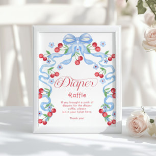 Kirsche Windel Tombola Blaue Schleife Whimsical Poster