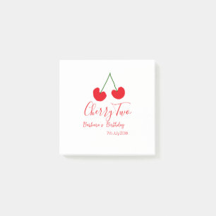 Kirsche zwei 2. Geburtstag rote Kirsche Kinder ein Post-it Klebezettel