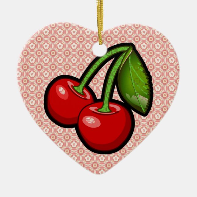 Kirschen auf Blume Keramikornament (Vorne)