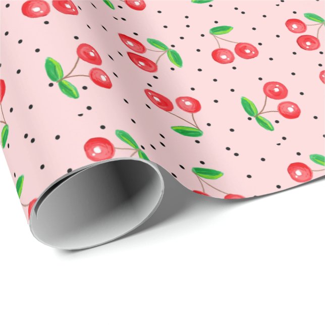 Kirschen auf PINK Geschenkpapier (Rolleneckpunkt)