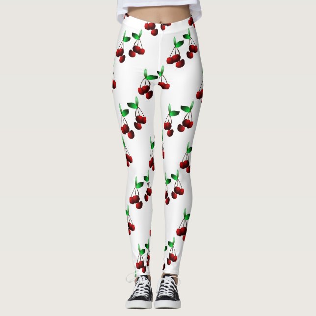 Kirschen auf weißen Leggings (Vorderseite)
