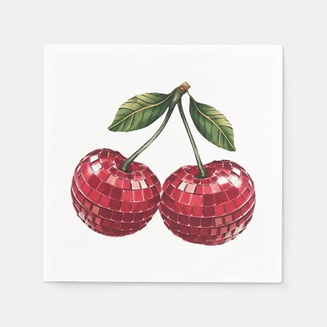 Kirschen Fruchtdisco Groovy Retro Serviette (Vorderseite)