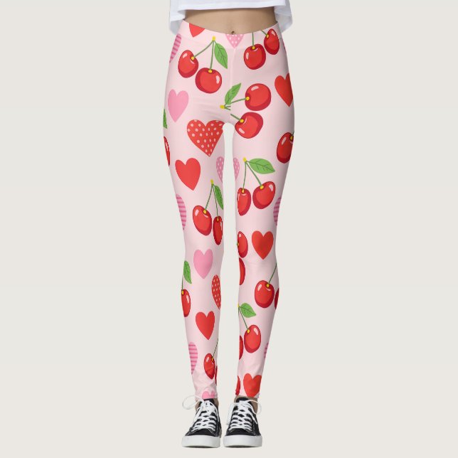 Kirschen & Herz Nahtloses Muster Leggings (Vorderseite)