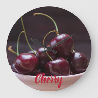 Kirschen in rosa Schüssel für Obstliebhaber Große Wanduhr