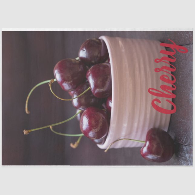 Kirschen in rosa Schüssel für Obstliebhaber Seidenpapier (Vorderseite)