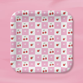 Kirschen Kleine Blume Rosa und Weiße Papierplatte Pappteller