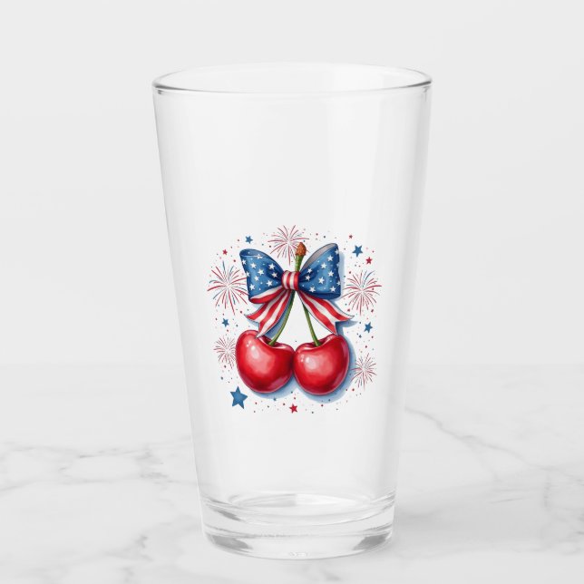 Kirschen mit Coquette Bow 4. Juli Amerikaner Glas (Vorderseite)