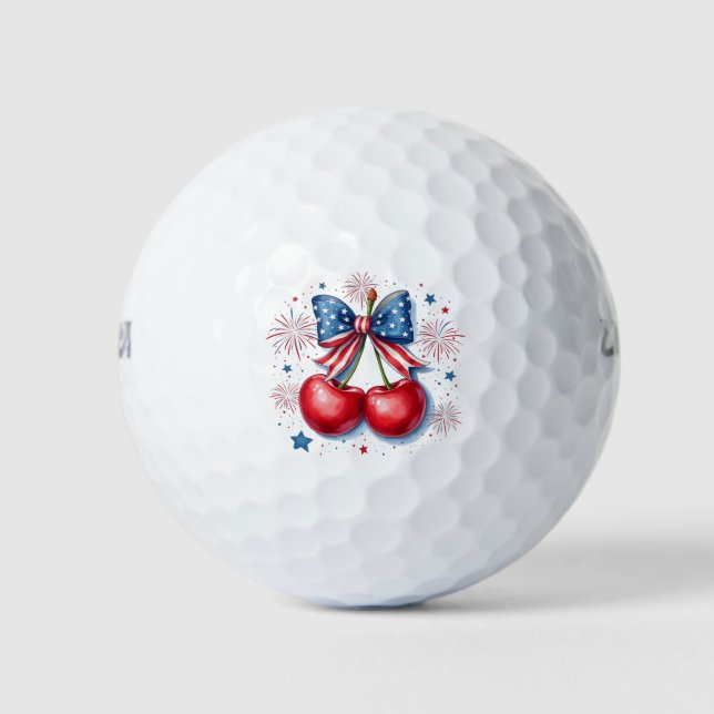 Kirschen mit Coquette Bow 4. Juli Amerikaner Golfball (Vorderseite)