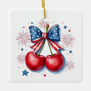 Kirschen mit Coquette Bow 4. Juli Amerikaner Keramikornament