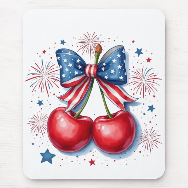 Kirschen mit Coquette Bow 4. Juli Amerikaner Mousepad (Vorne)