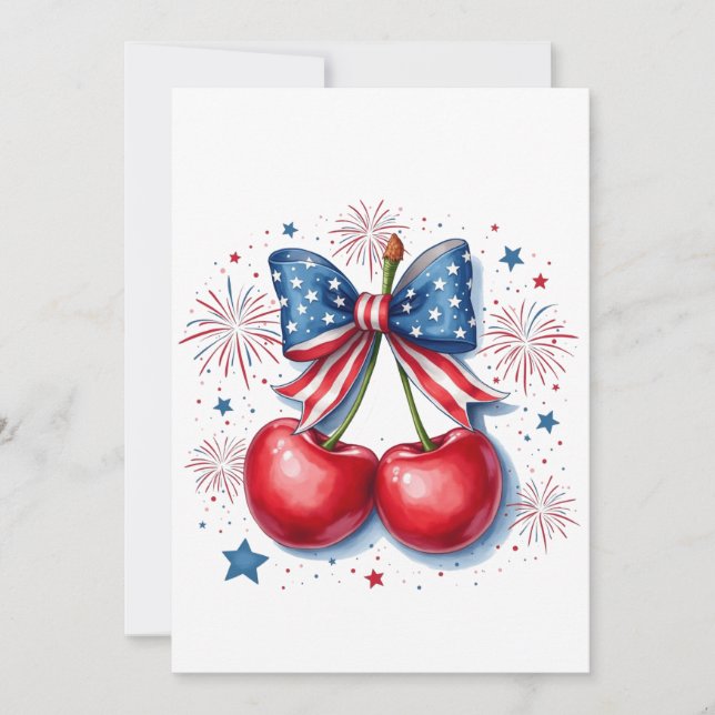 Kirschen mit Coquette Bow 4. Juli Amerikaner Save The Date (Vorderseite)