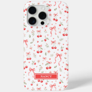 Kirschen mit roten Coquette-Schleifen monogrammier Case-Mate iPhone Hülle