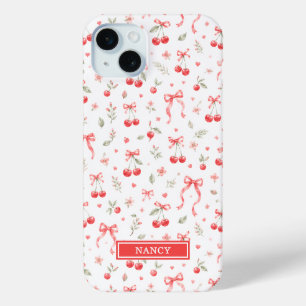 Kirschen mit roten Coquette-Schleifen monogrammier Case-Mate iPhone Hülle