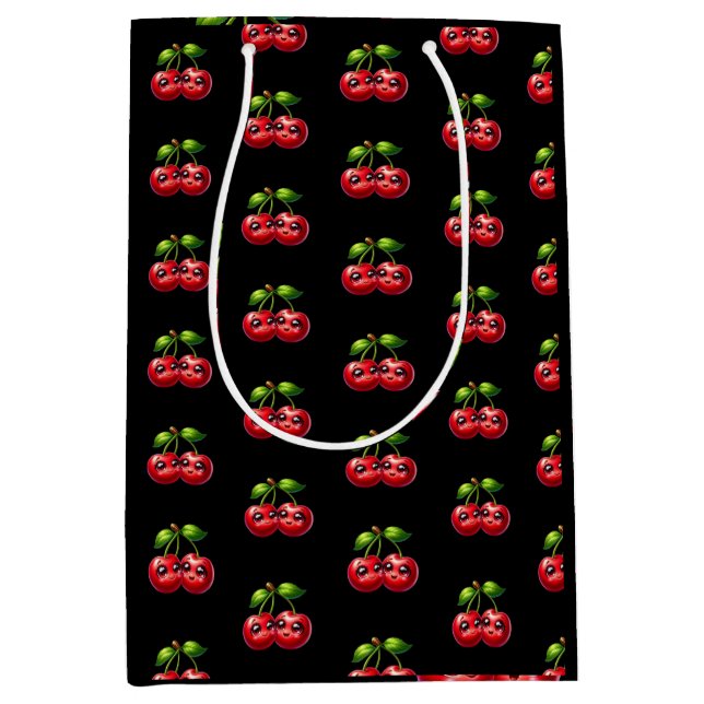 Kirschen mit Smiley Mittlere Geschenktüte (Vorderseite)