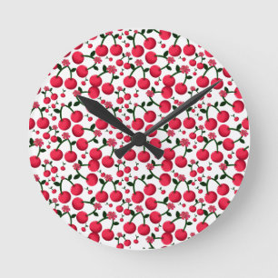 Kirschen Nahtloses Muster, Rotes Früchte-Muster, Runde Wanduhr