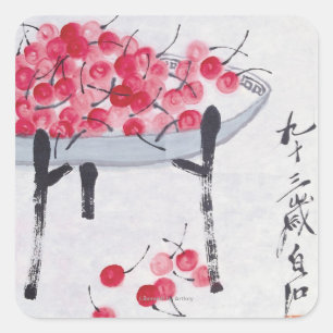 Kirschen Quadratischer Aufkleber