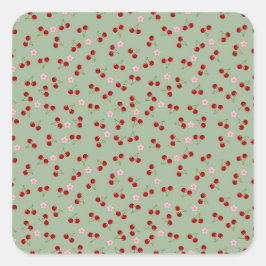 Kirschen und Blume Quadratischer Aufkleber