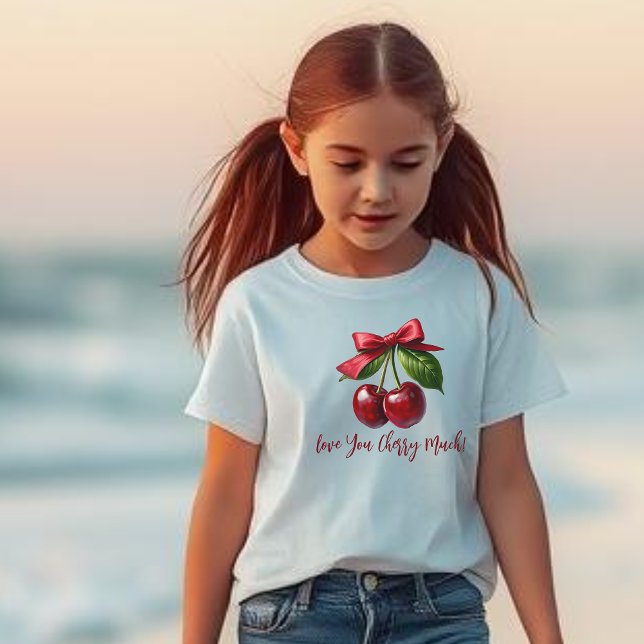 Kirschen und eine Bow-Liebe, die Sie viel herry T-Shirt (Cherries with a Bow t shirt for kids-Love you Cherry Much)