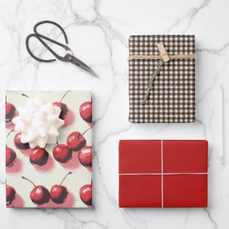 Kirschen und Gingham Geschenkpapier Set
