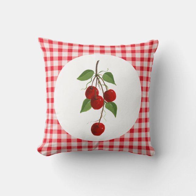 Kirschen und Gingham-Pillow Kissen (Vorderseite)