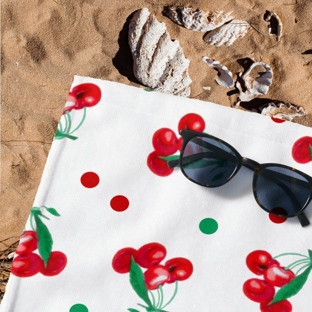 Kirschen und Polka-Punkte Strandtuch (Go to the beach in retro style! 🌞🍒)