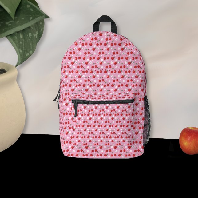 Kirschen und Tiny Blossom Girl Pink Rucksack (Cherries and tiny white blossoms pink backpack .)