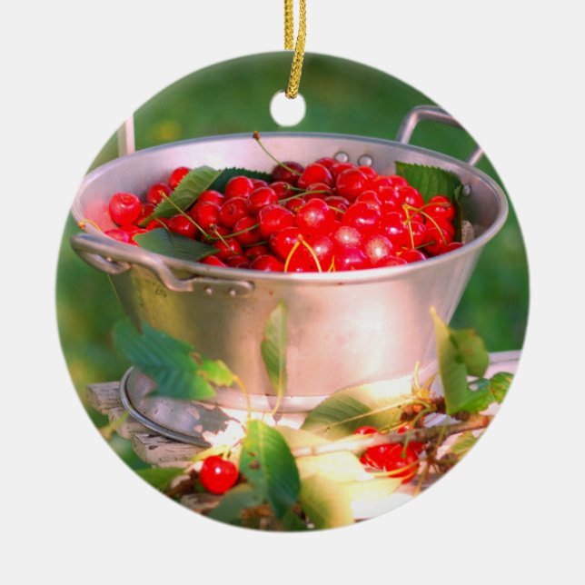 Kirschernte, Hütte Garten Rosalinde Keramik Ornament (Vorne)