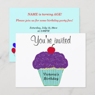Kirschlila-Frosting-Vanille-Cupcake JEDES ALTER Einladung