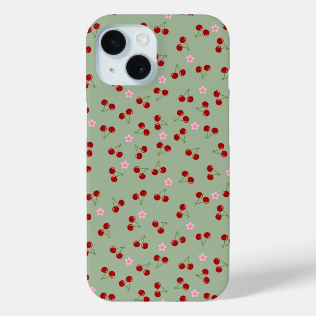 Kirschmuster auf grünem Hintergrund Case-Mate iPhone Hülle (Rückseite)