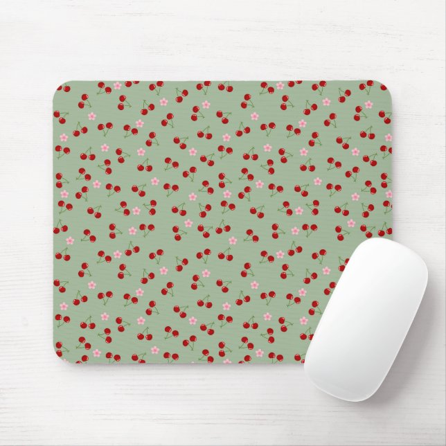 Kirschmuster auf grünem Hintergrund Mousepad (Mit Mouse)