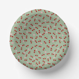 Kirschmuster auf grünem Hintergrund Pappteller