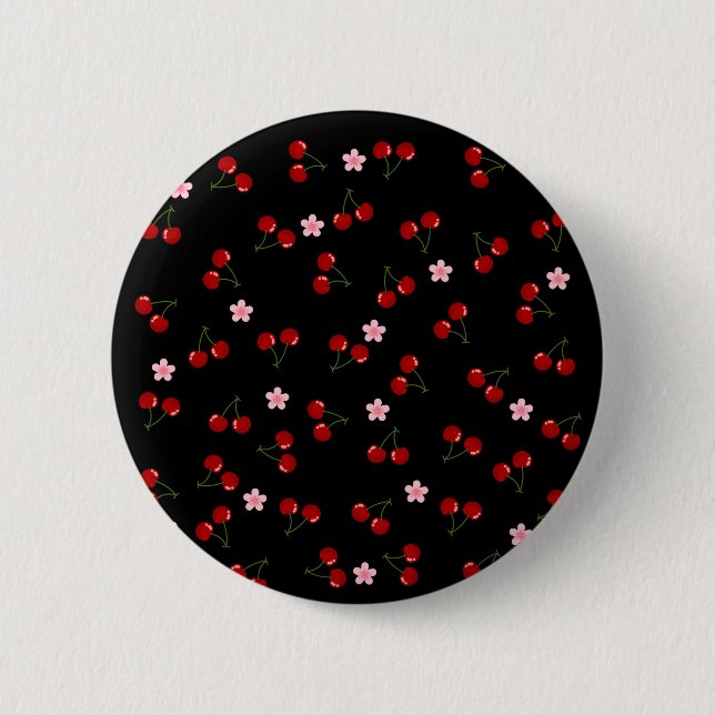 Kirschmuster auf schwarzem Hintergrund Button (Vorderseite)