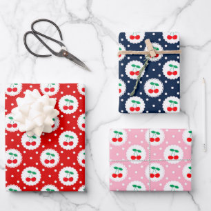 Kirschmuster – Retro-Frucht-Geschenk & Deko Geschenkpapier Set