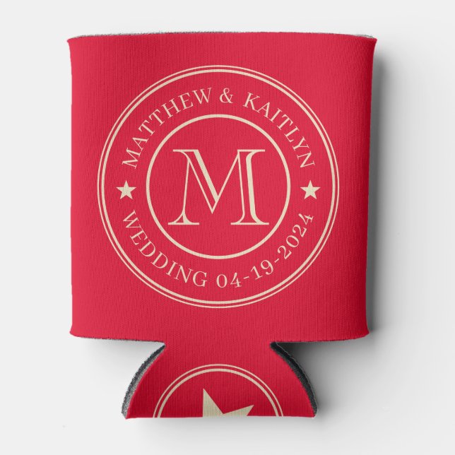 Kirschpickend Rosa Hochzeitsmonogramm Stern Dosenkühler (Vorderseite)