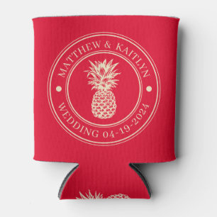 Kirschpickende rosa Ananas Hochzeitskamm & Name Dosenkühler