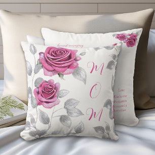 Kirschrosa Rosen Silberblatt Mutters Liebe Kissen