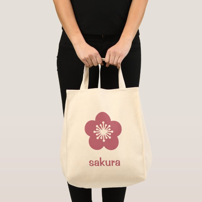 Kirschrosa Sakura-Blüten-Silhouette Tragetasche (Vorderseite (Produkt))