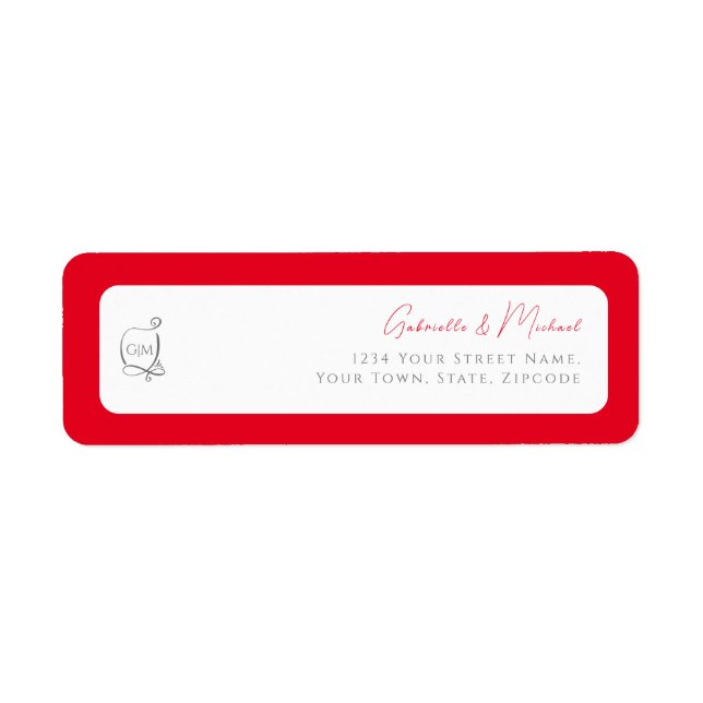 Kirschrot Einfach Elegantes Monogramm Rücksendeadr (Vorne)