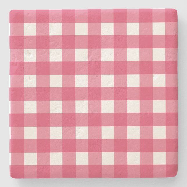 Kirschrot Gingham Steinuntersetzer (Vorderseite)