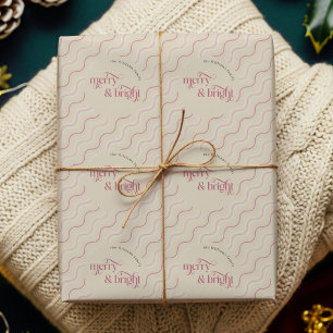Kirschrot weiches Beige wellige Streifen Frohe Wei Geschenkpapier